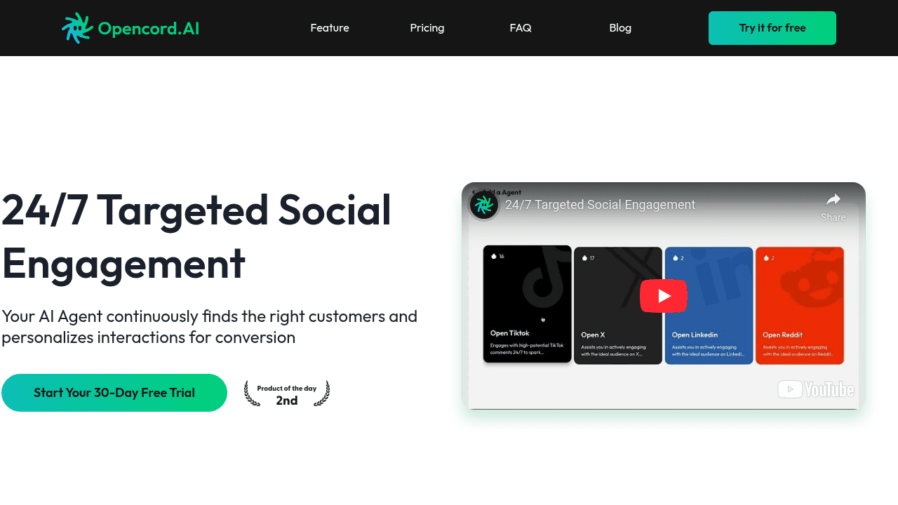 Opencord AI 2.0 interface screenshot showing main features and user interface