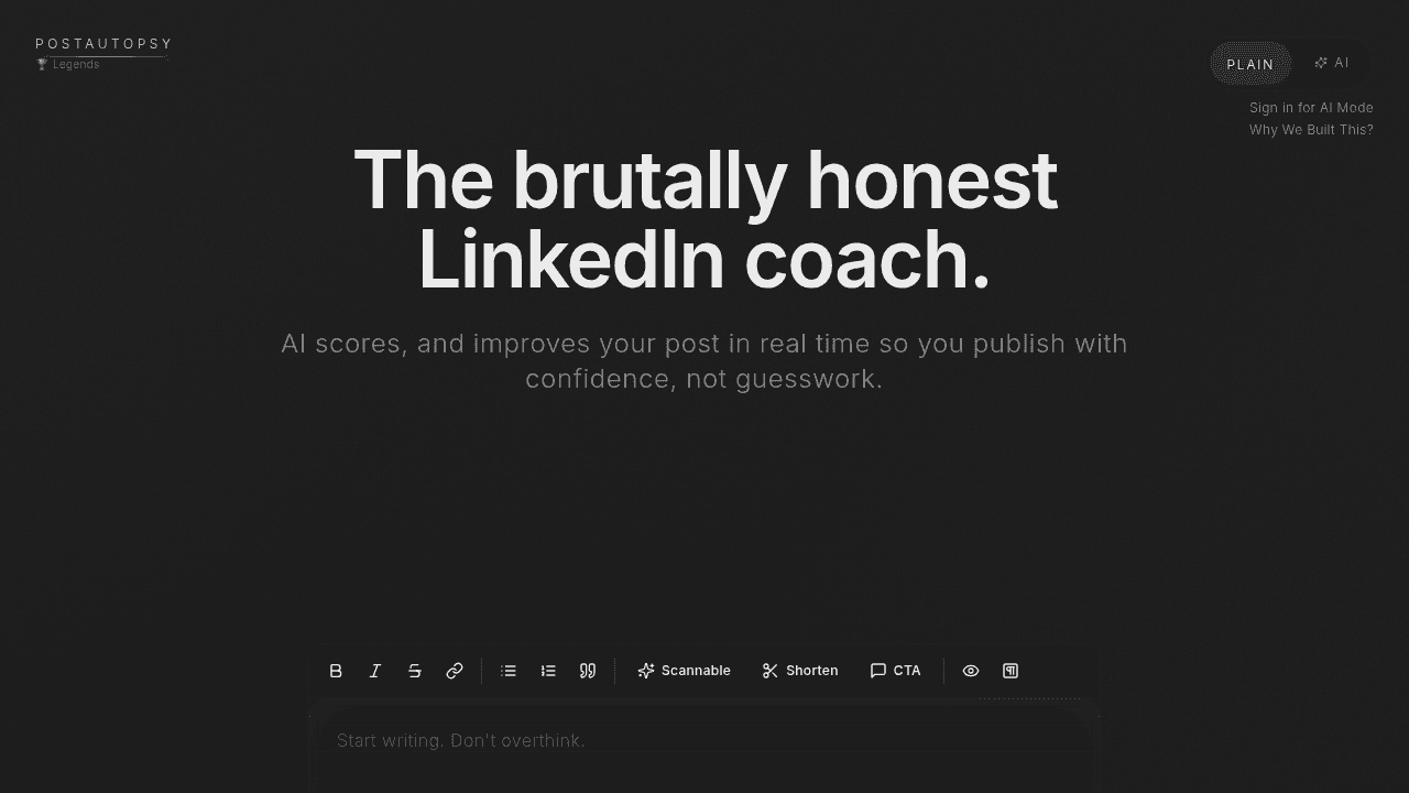 POSTAUTOPSY interface screenshot showing main features and user interface