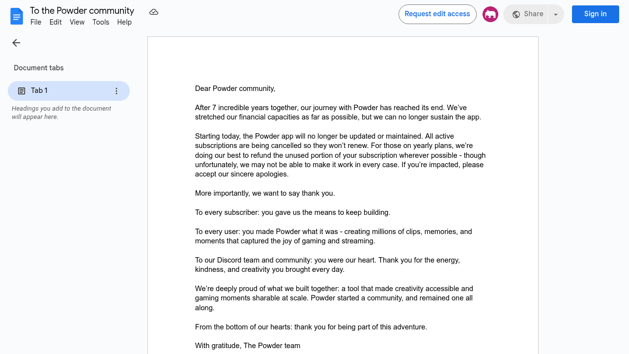 Powder interface screenshot showing main features and user interface