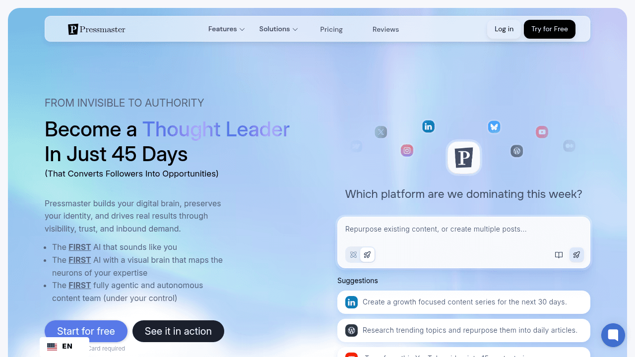 Pressmaster.ai interface screenshot showing main features and user interface