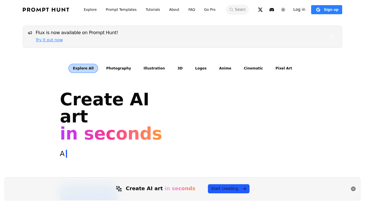 Prompt Hunt interface screenshot showing main features and user interface