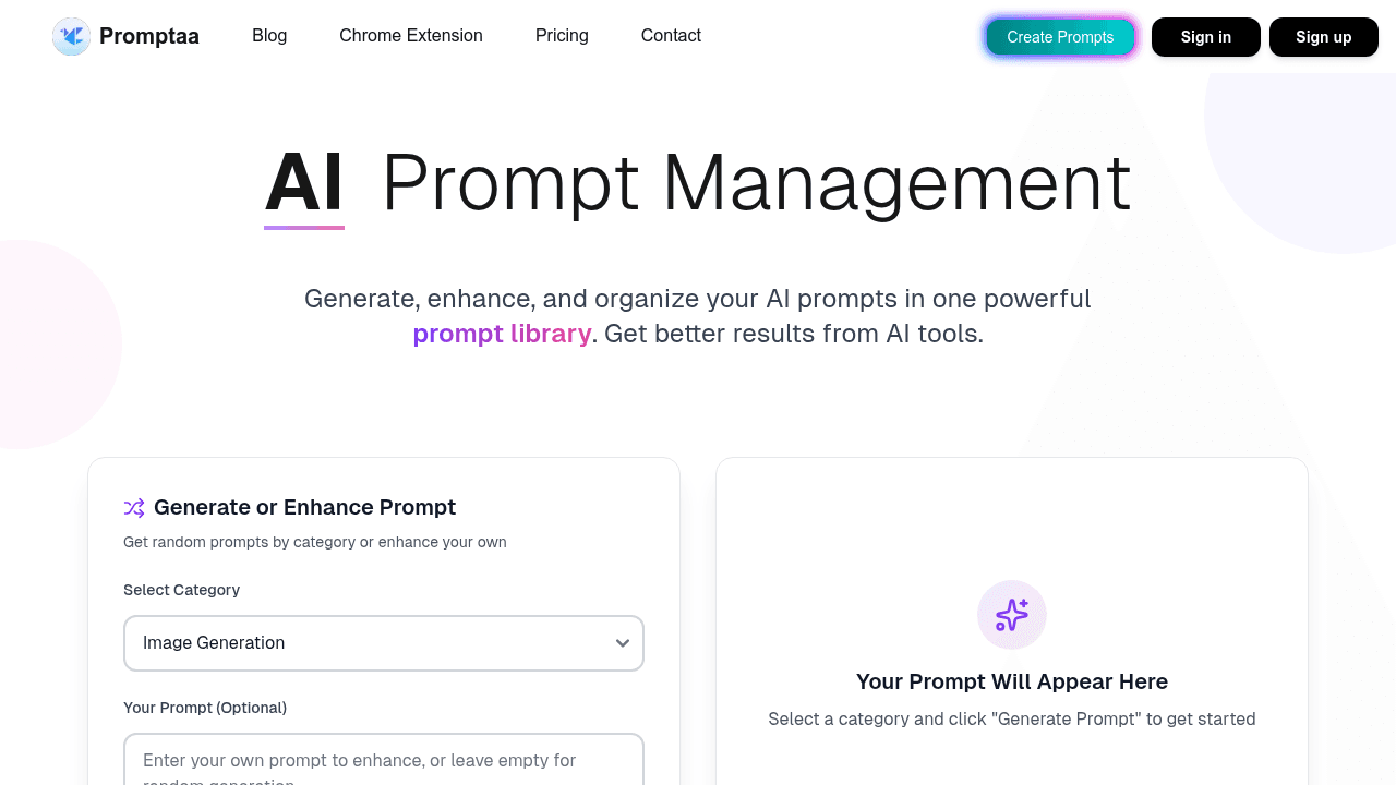 Promptaa interface screenshot showing main features and user interface