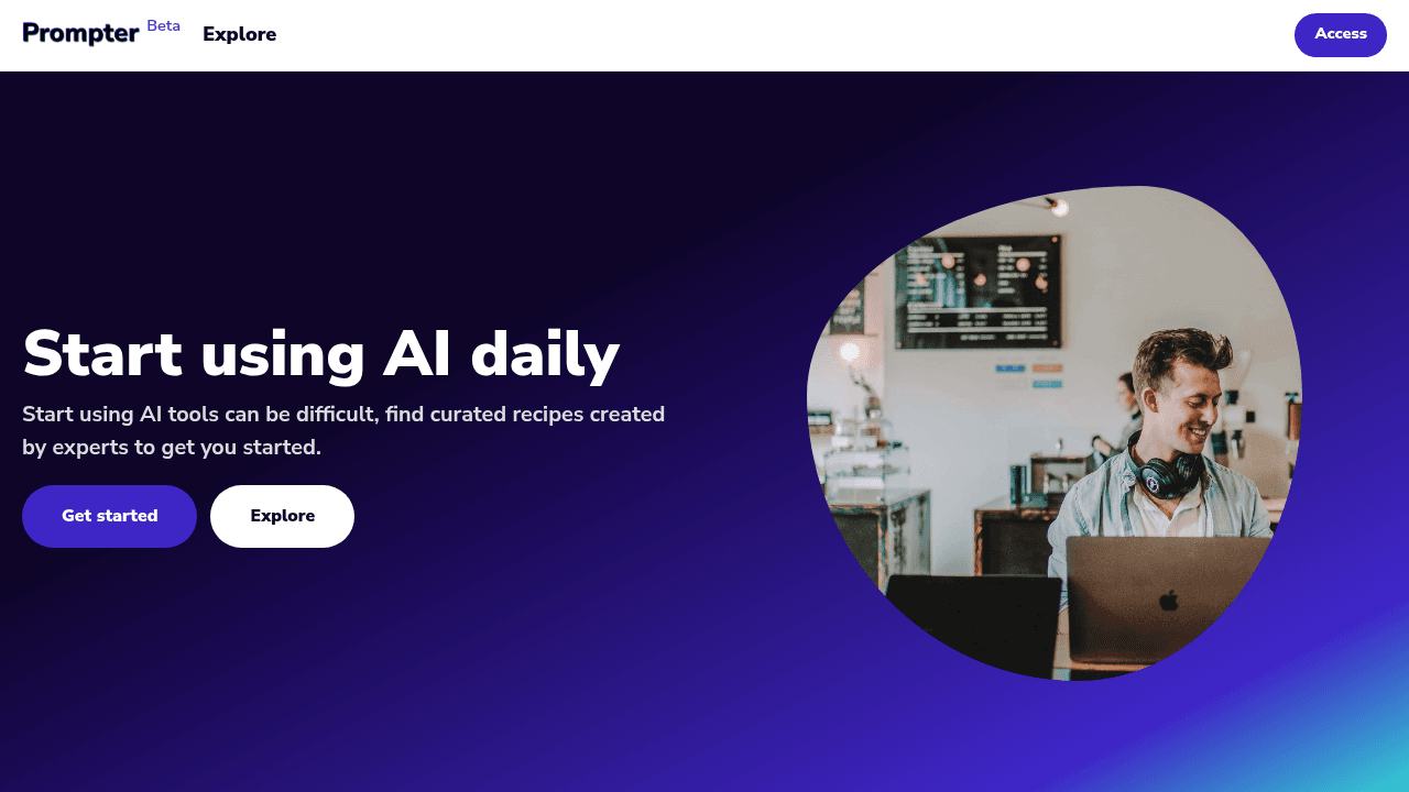 Prompter Company interface screenshot showing main features and user interface