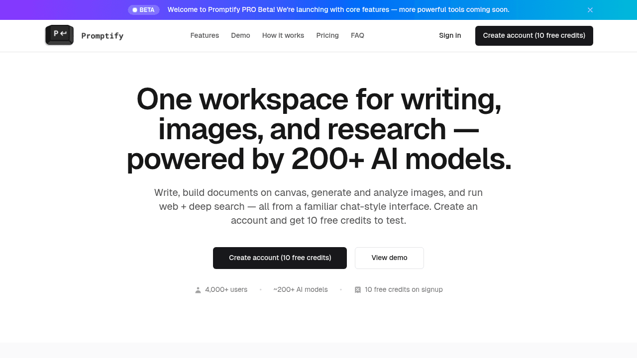 Promptify interface screenshot showing main features and user interface