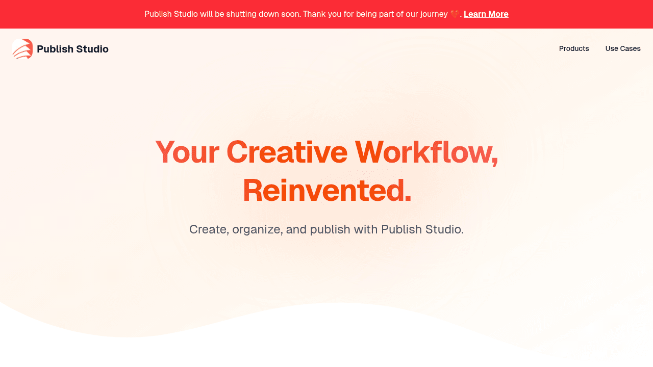 Publish studio interface screenshot showing main features and user interface