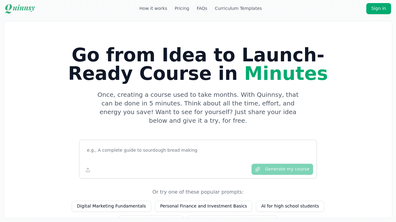 Quinnsy interface screenshot showing main features and user interface
