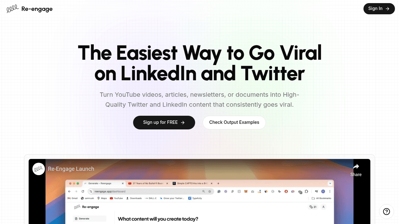 Re-engage interface screenshot showing main features and user interface