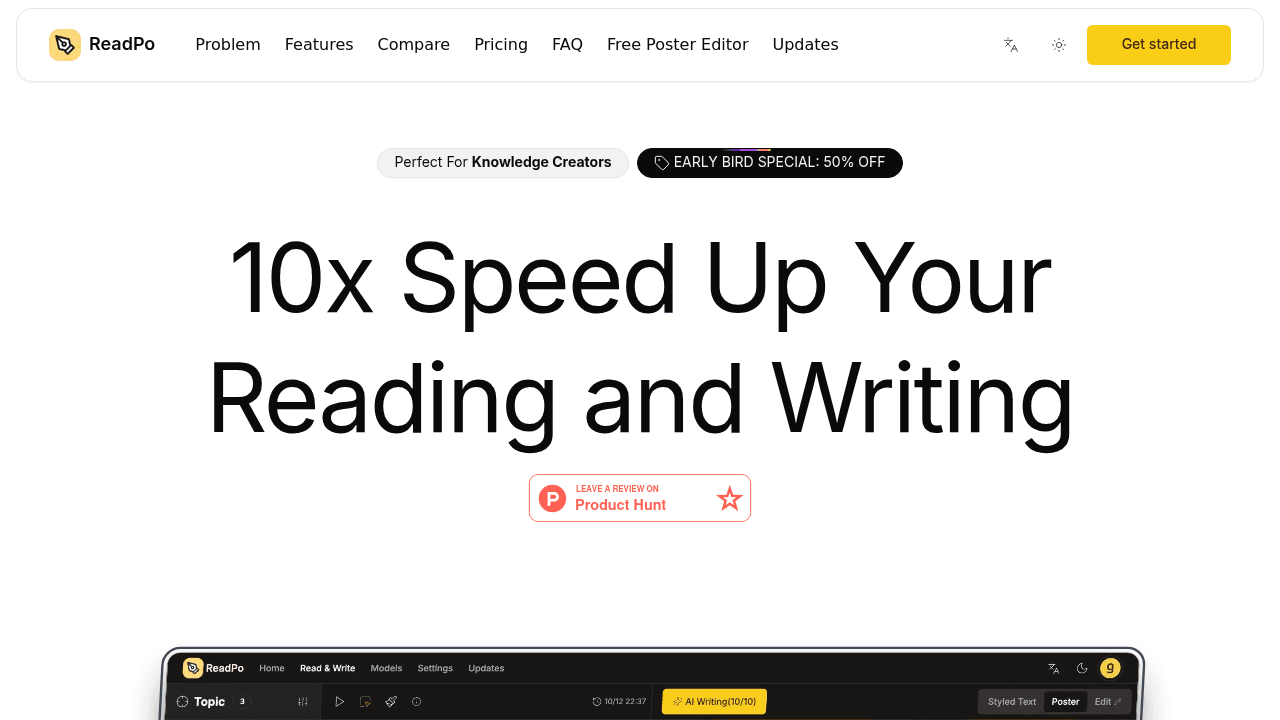 Readpo interface screenshot showing main features and user interface