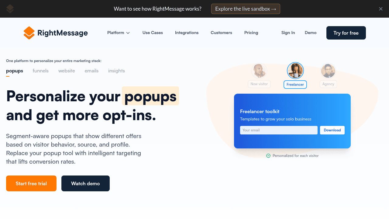 RightMessage interface screenshot showing main features and user interface