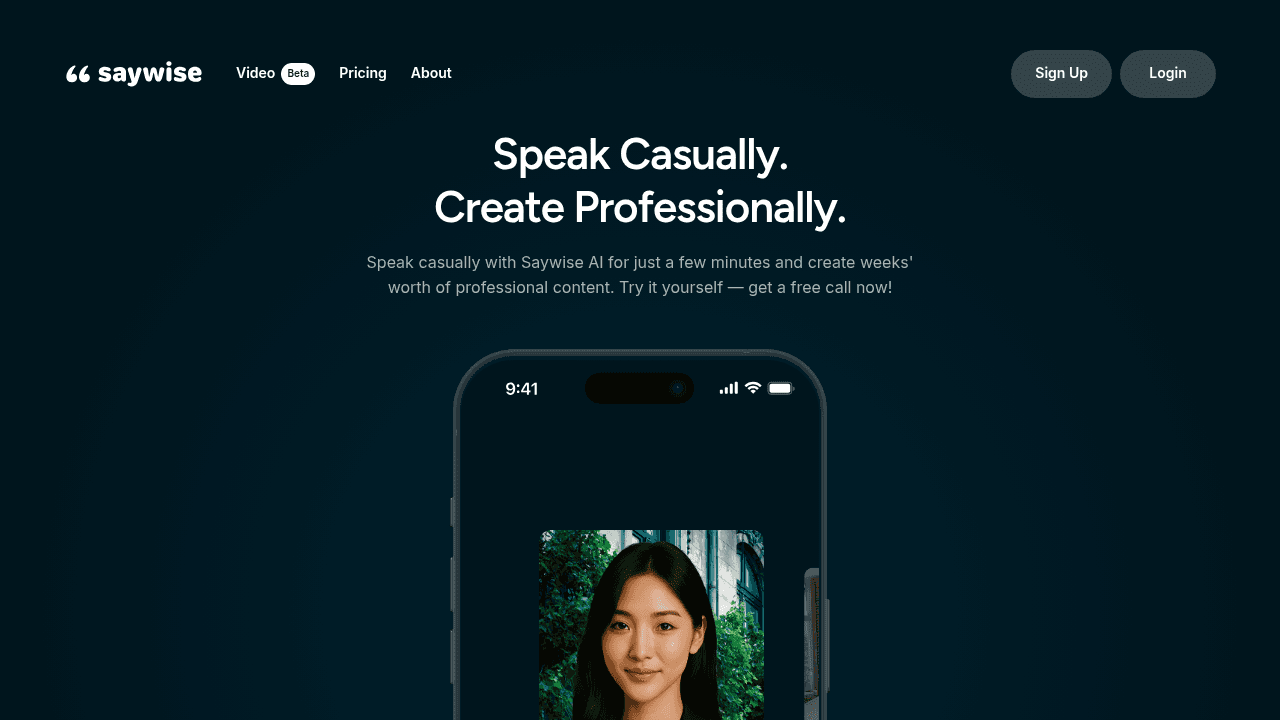 Saywise interface screenshot showing main features and user interface