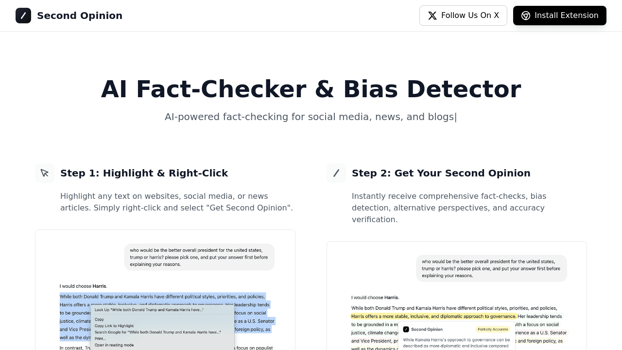 Second Opinion interface screenshot showing main features and user interface