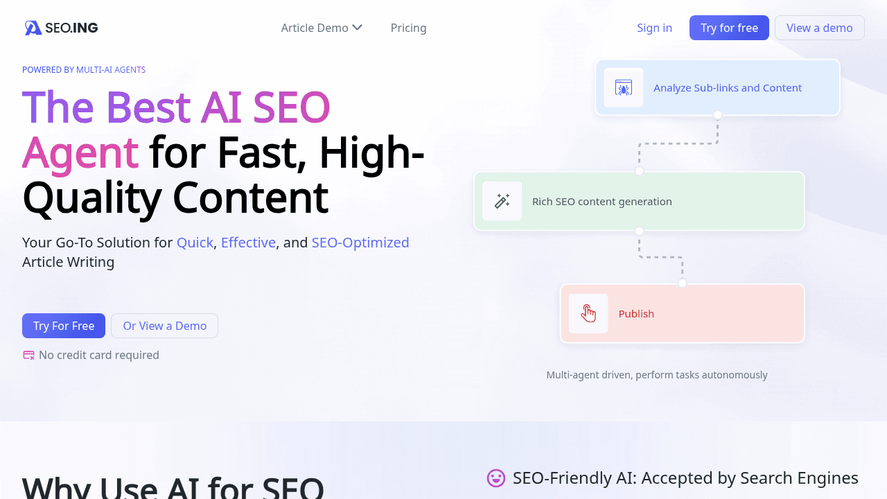 SEO.ING interface screenshot showing main features and user interface