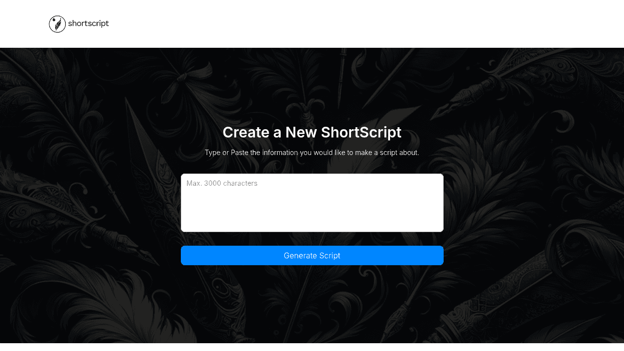 ShortScript interface screenshot showing main features and user interface