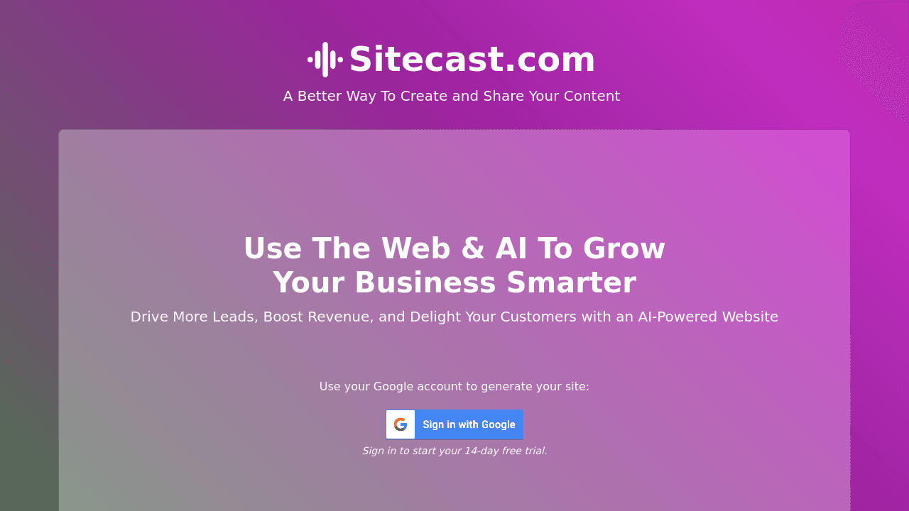 sitecast.com interface screenshot showing main features and user interface