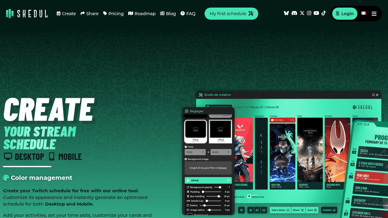 Skedul.stream interface screenshot showing main features and user interface