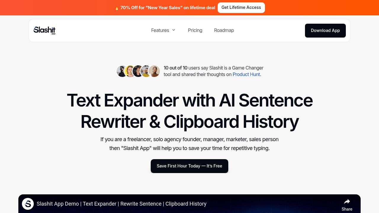 Slashit App interface screenshot showing main features and user interface