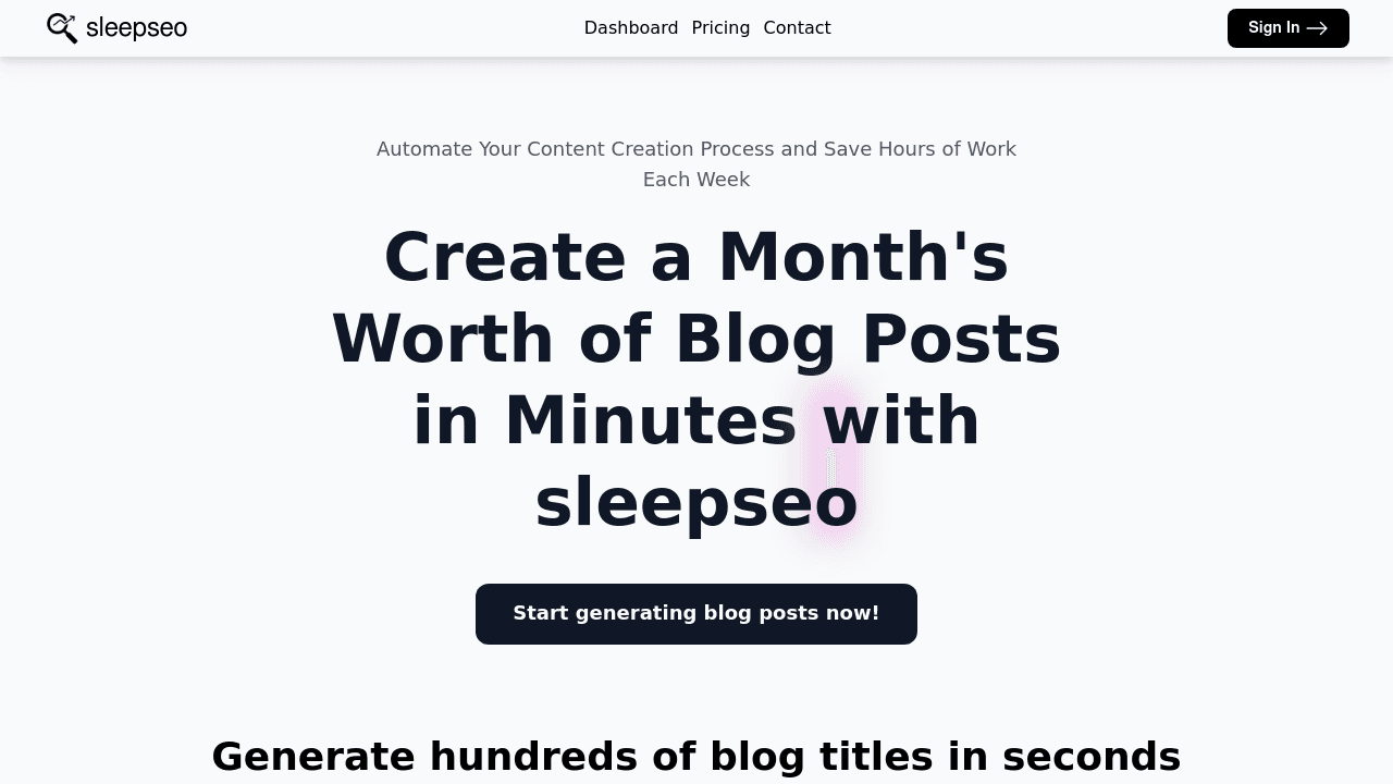 Sleepseo interface screenshot showing main features and user interface
