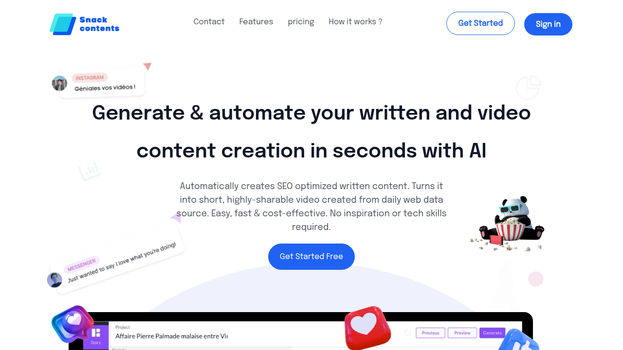 Snack Contents interface screenshot showing main features and user interface
