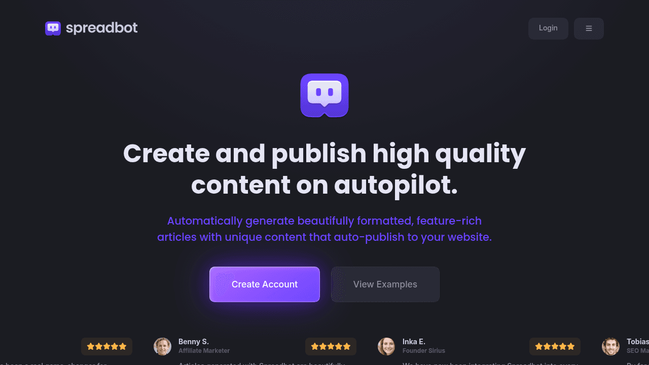 Spreadbot interface screenshot showing main features and user interface