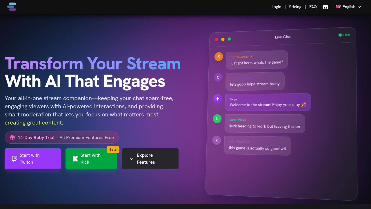 StreamChat AI interface screenshot showing main features and user interface