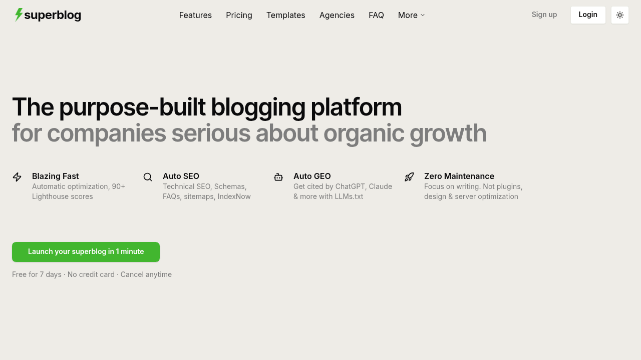 Superblog interface screenshot showing main features and user interface