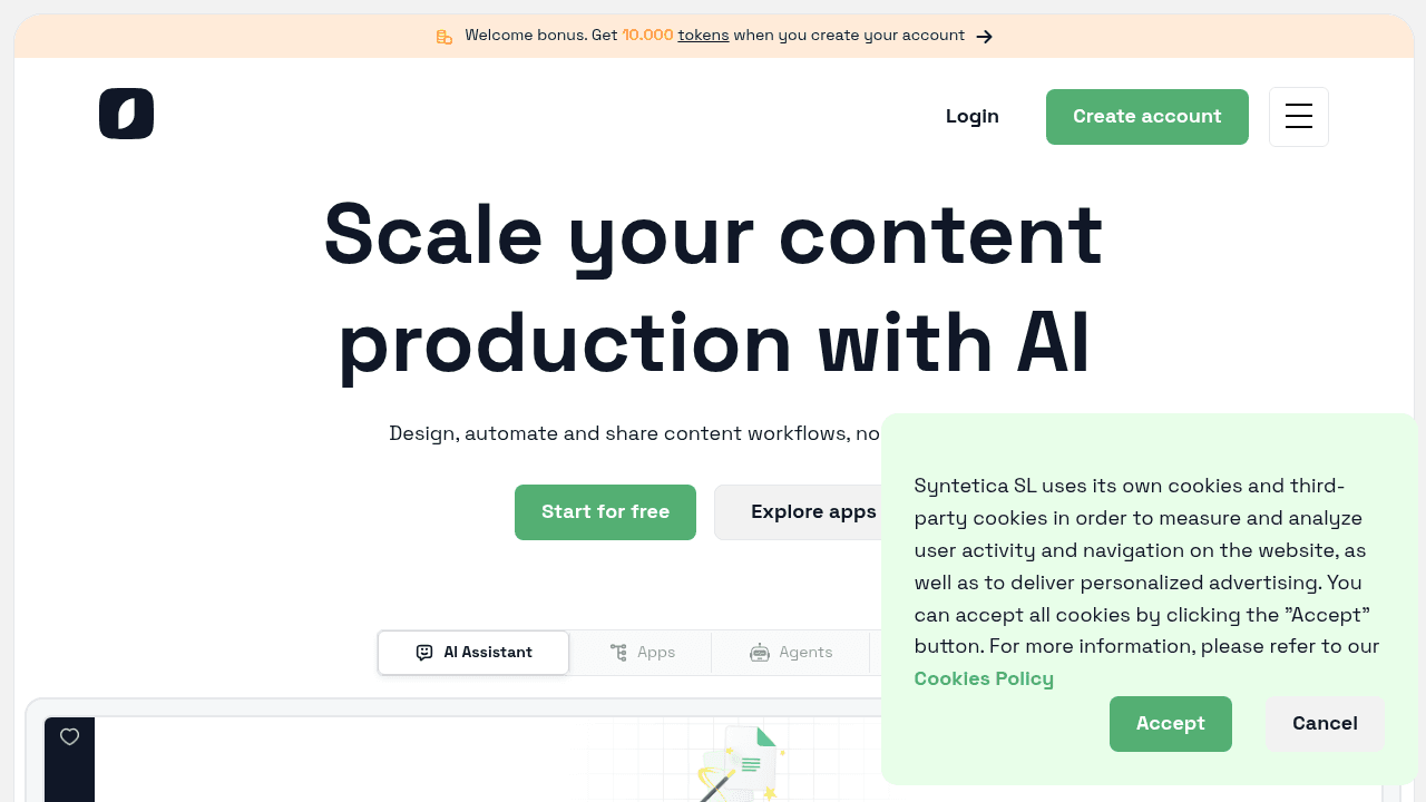 Syntetica.ai interface screenshot showing main features and user interface