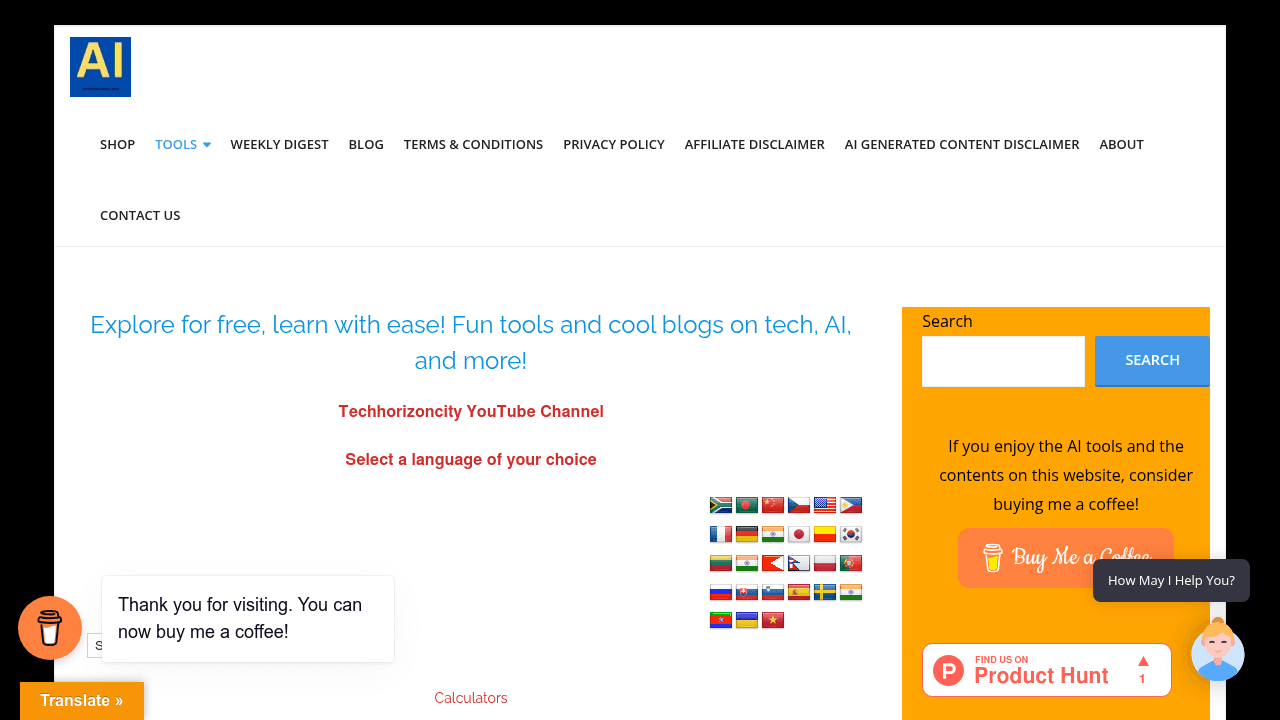 TechhorizonCity Content & Image Generator interface screenshot showing main features and user interface