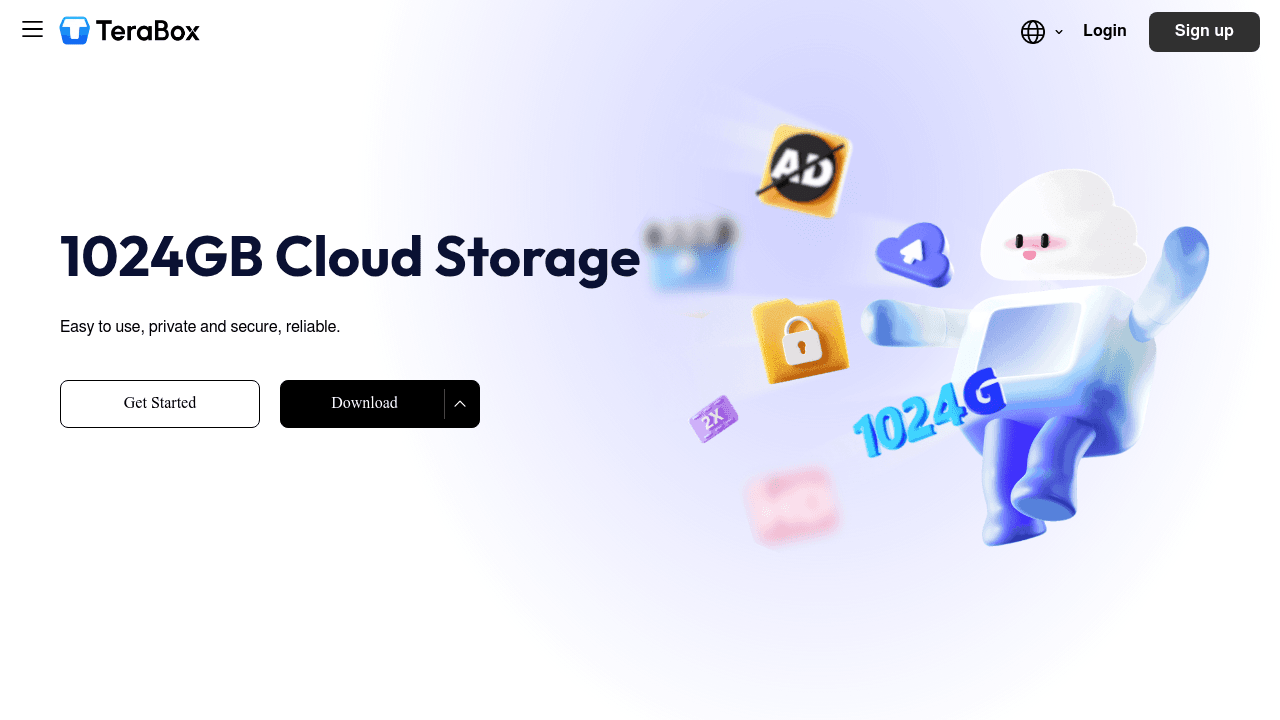 TeraBox AI interface screenshot showing main features and user interface