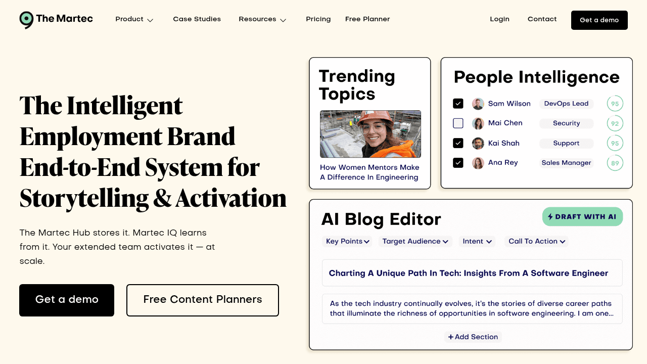 themartec.com interface screenshot showing main features and user interface