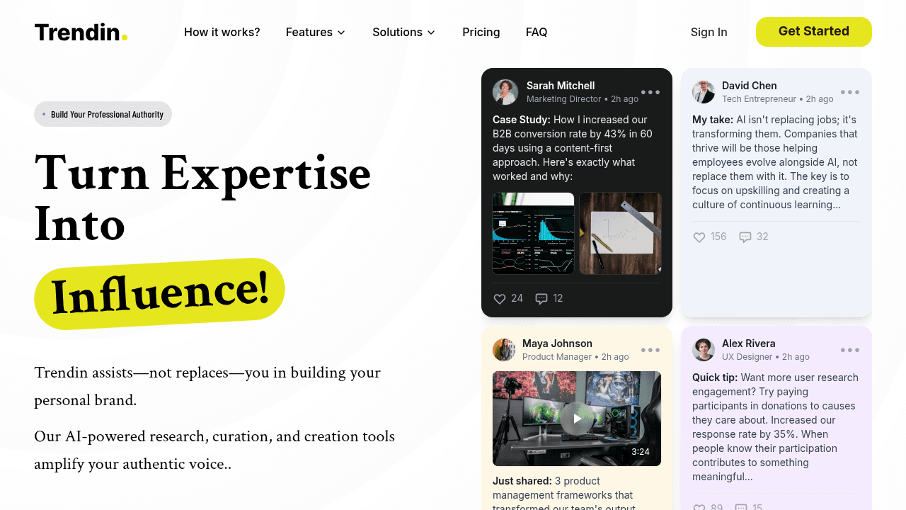 Trendin interface screenshot showing main features and user interface