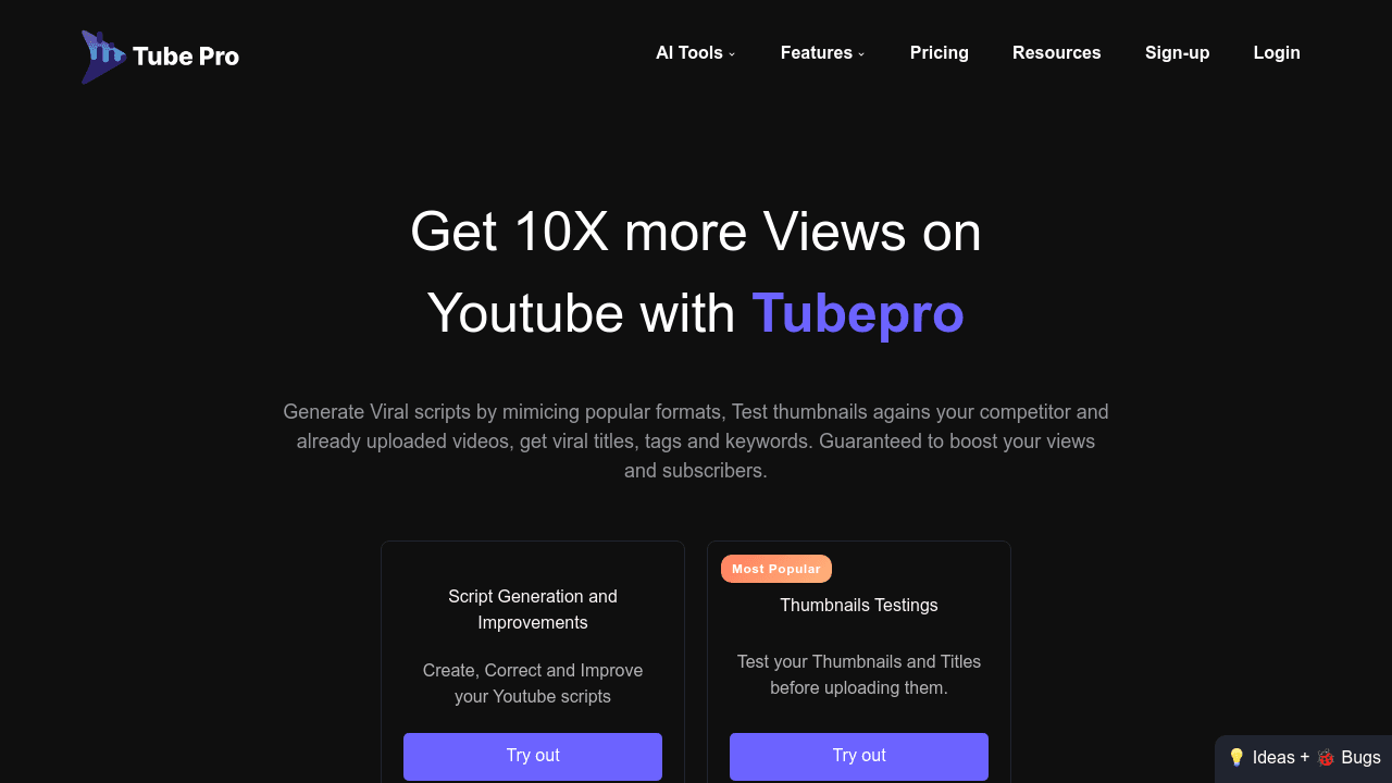 TubePro interface screenshot showing main features and user interface