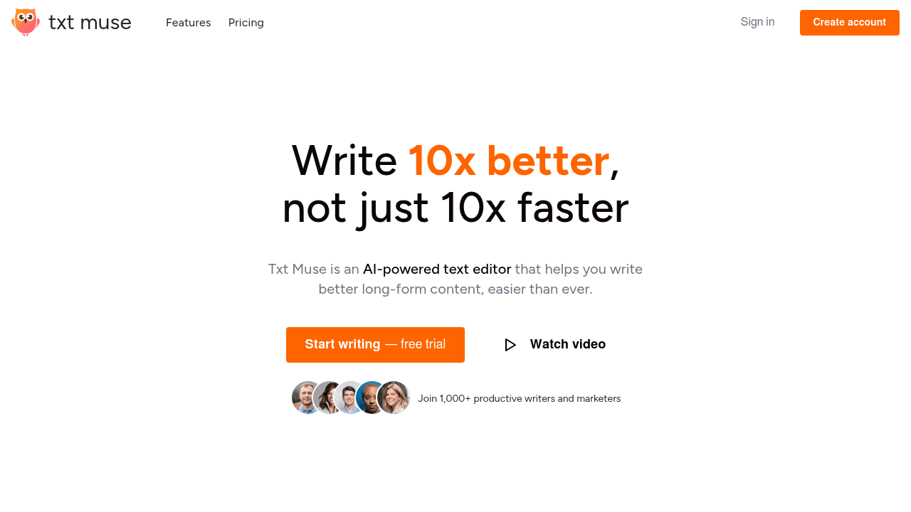 Txt Muse interface screenshot showing main features and user interface