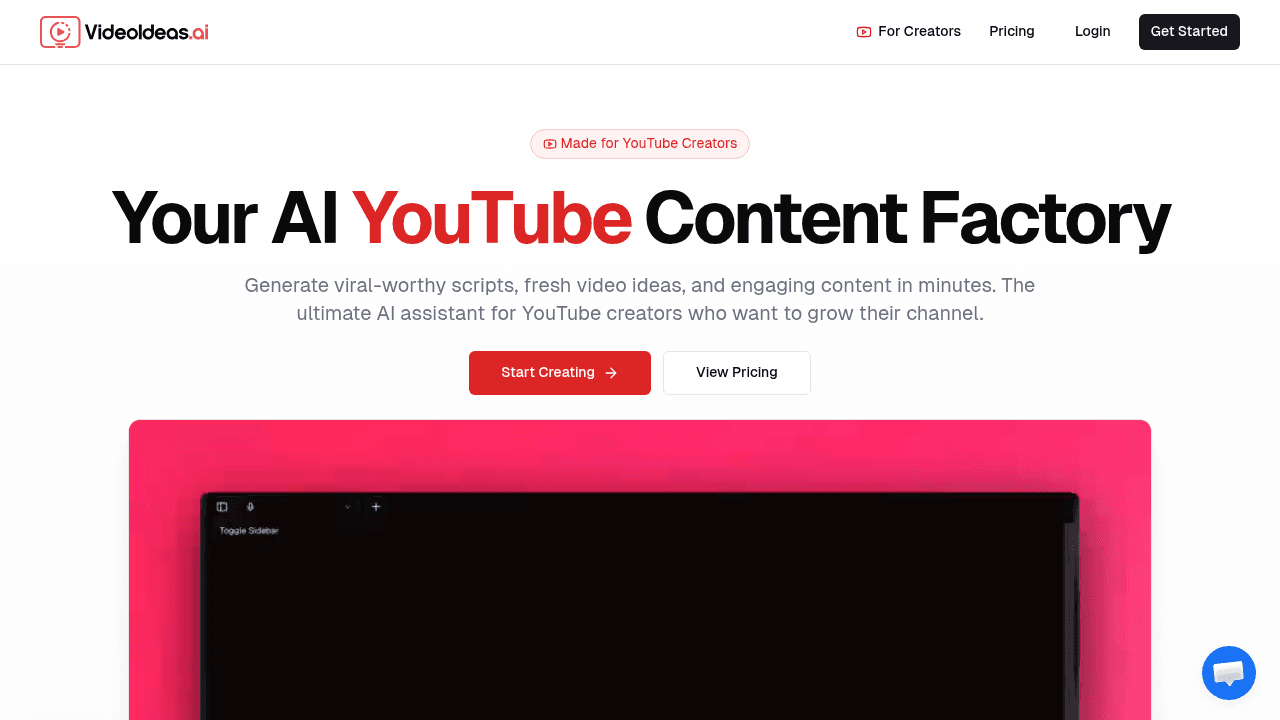 VideoIdeas.ai interface screenshot showing main features and user interface
