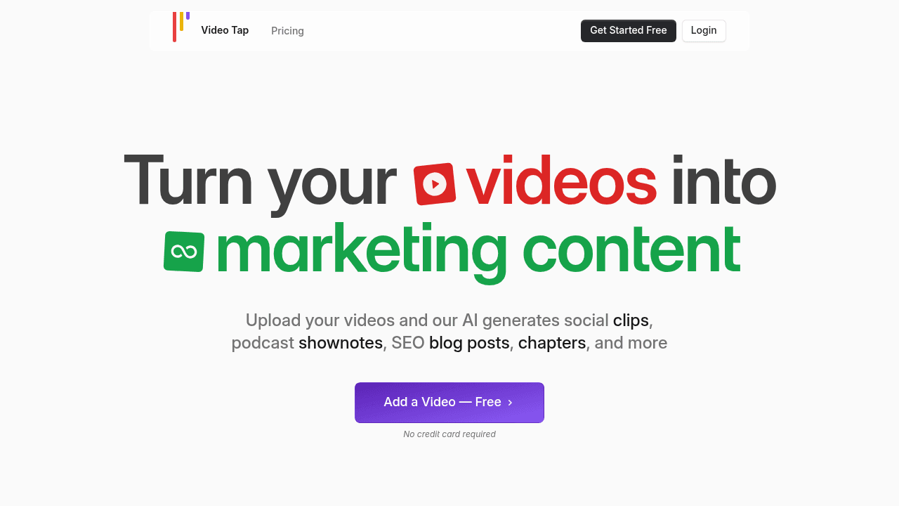 Videotap interface screenshot showing main features and user interface
