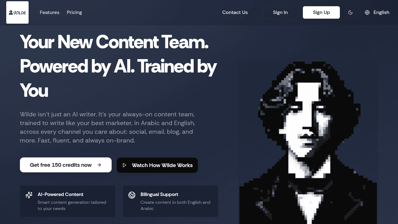 Wilde AI interface screenshot showing main features and user interface