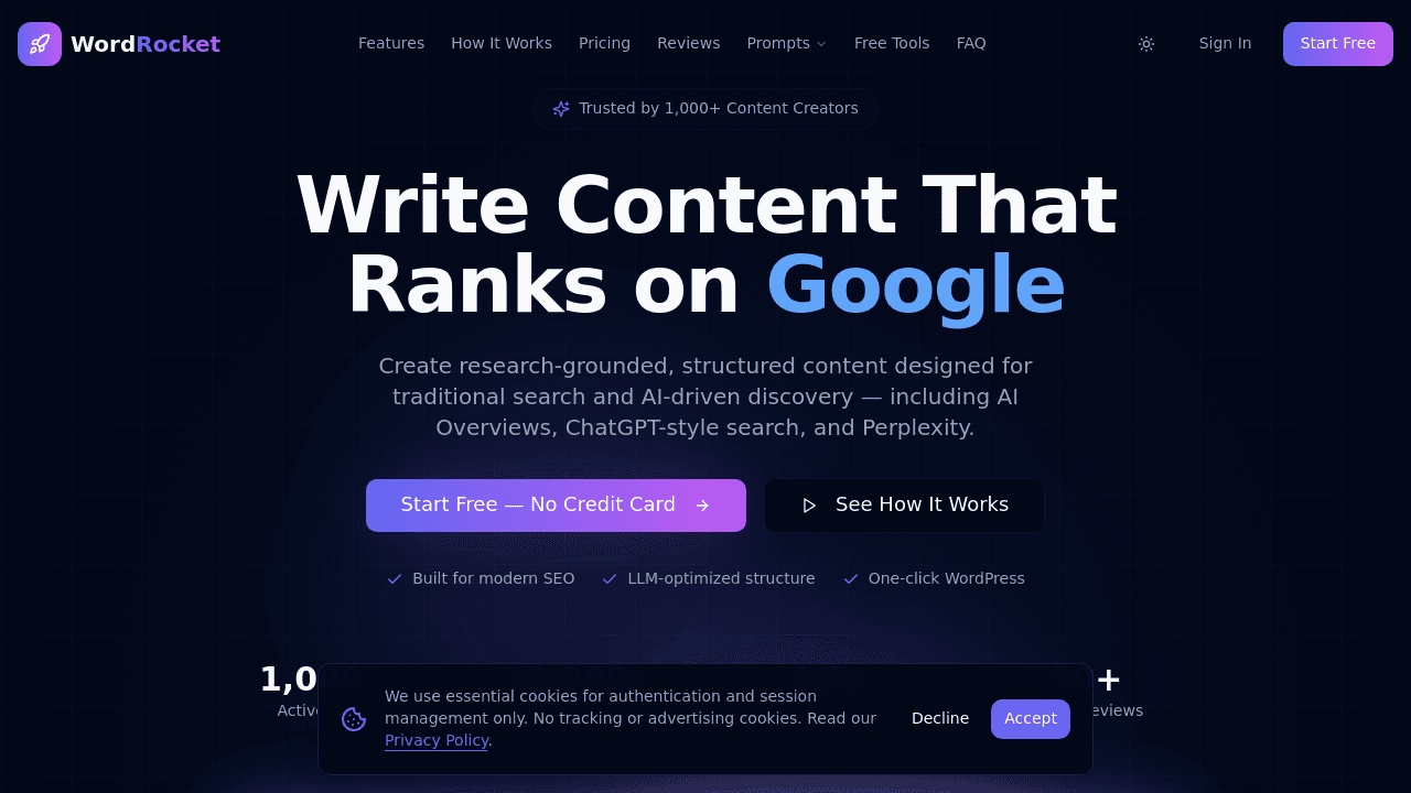 WordRocket AI interface screenshot showing main features and user interface