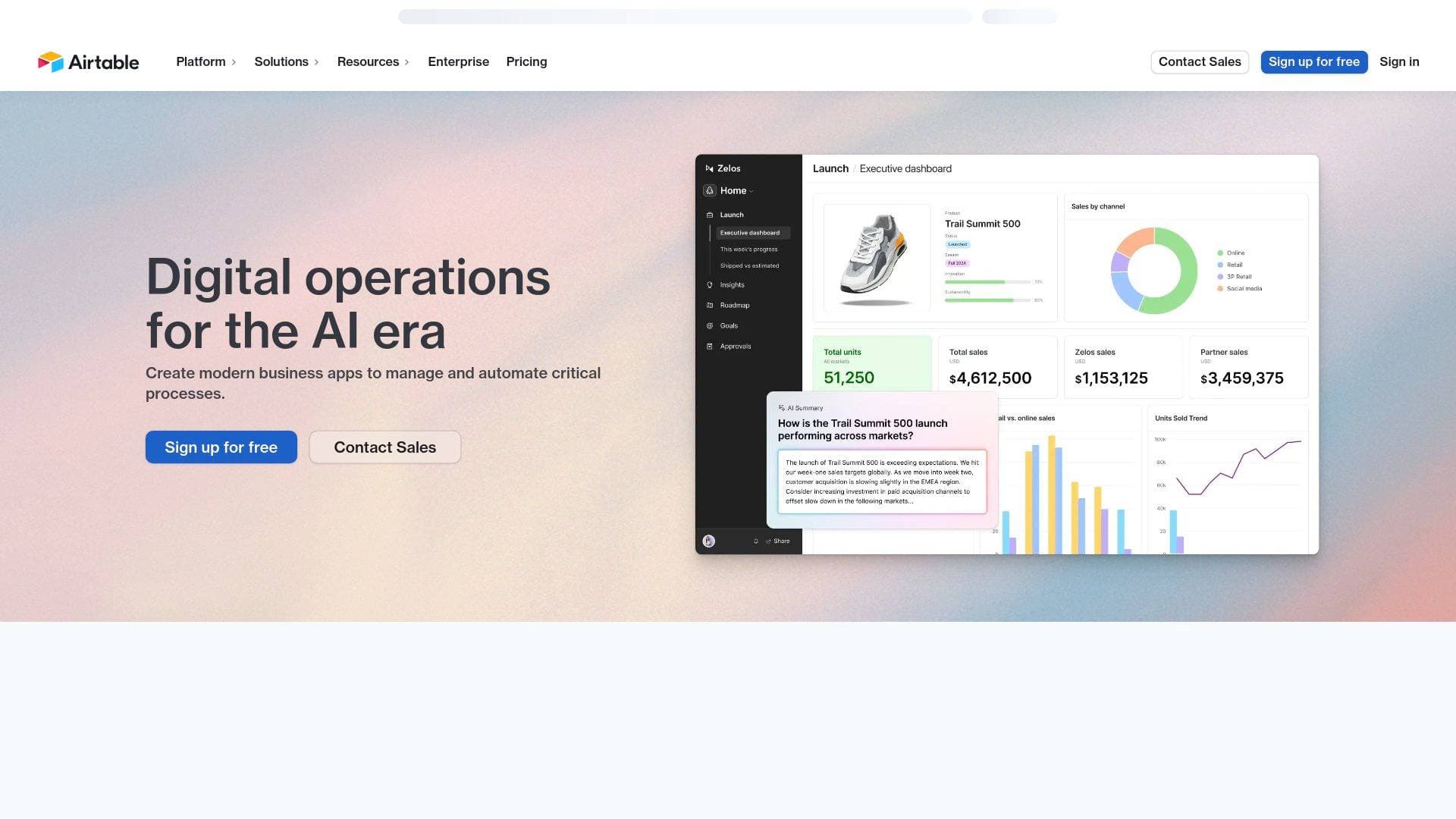 Airtable interface screenshot showing main features and user interface