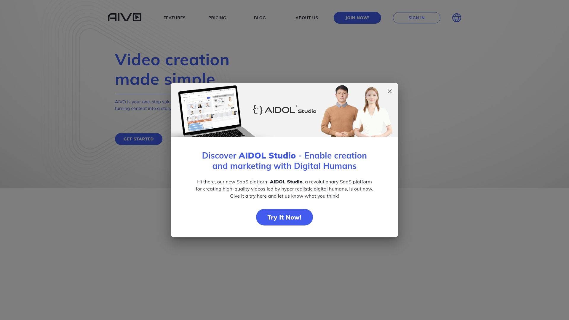 Aivo interface screenshot showing main features and user interface
