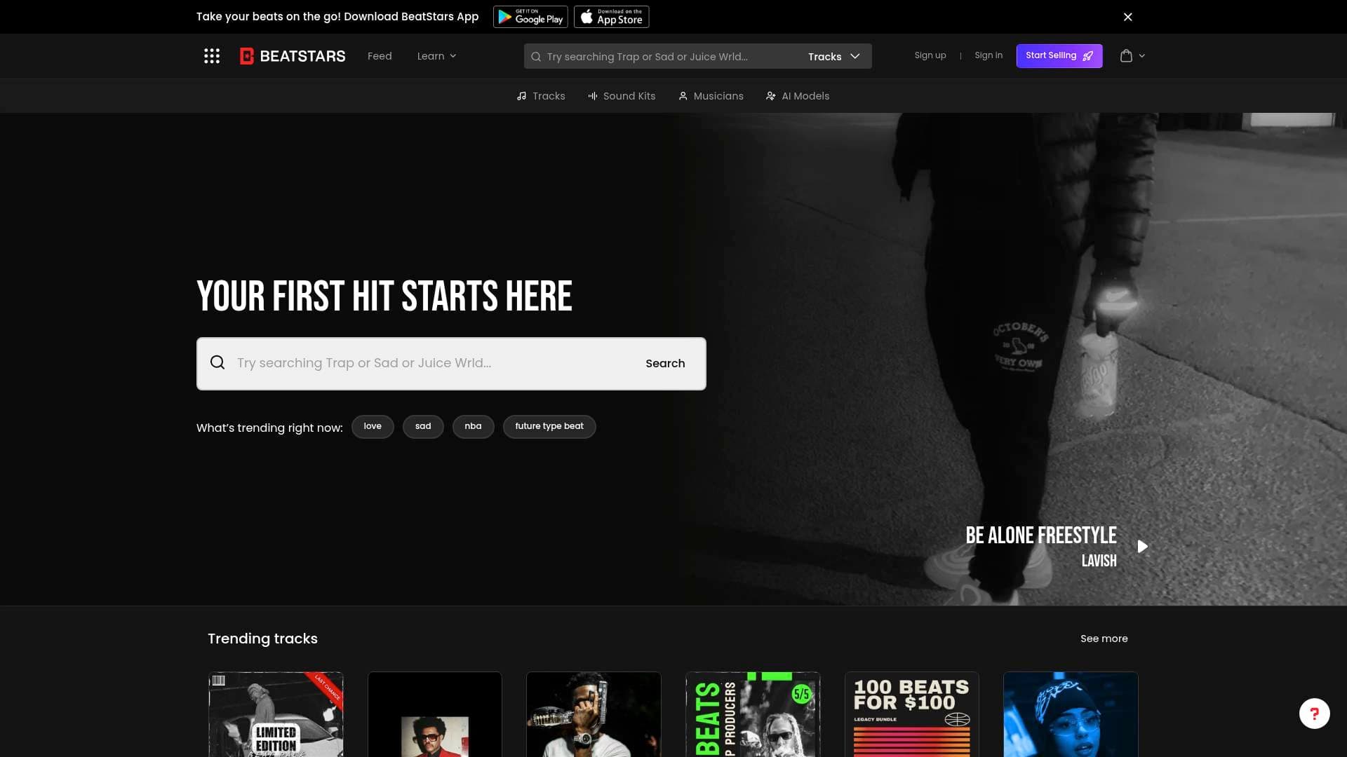 BeatStars interface screenshot showing main features and user interface