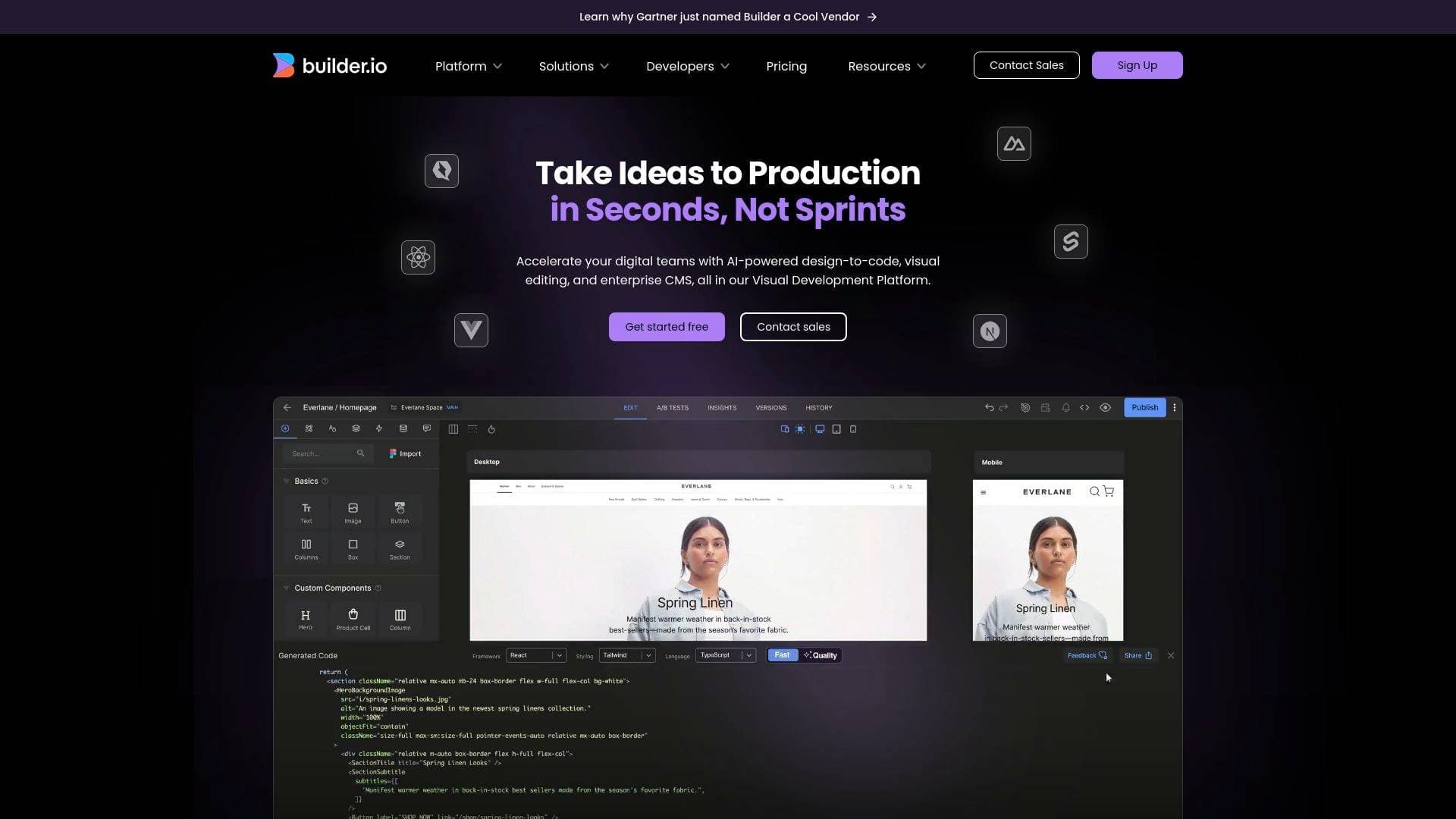 Builder.io interface screenshot showing main features and user interface