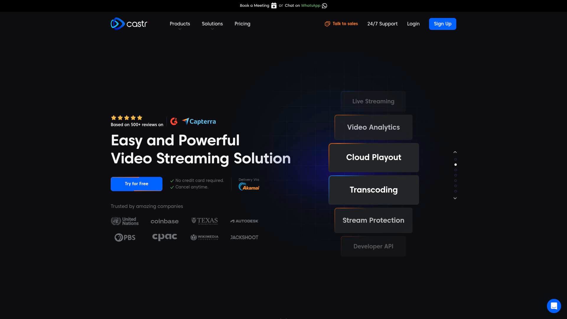 Castr interface screenshot showing main features and user interface