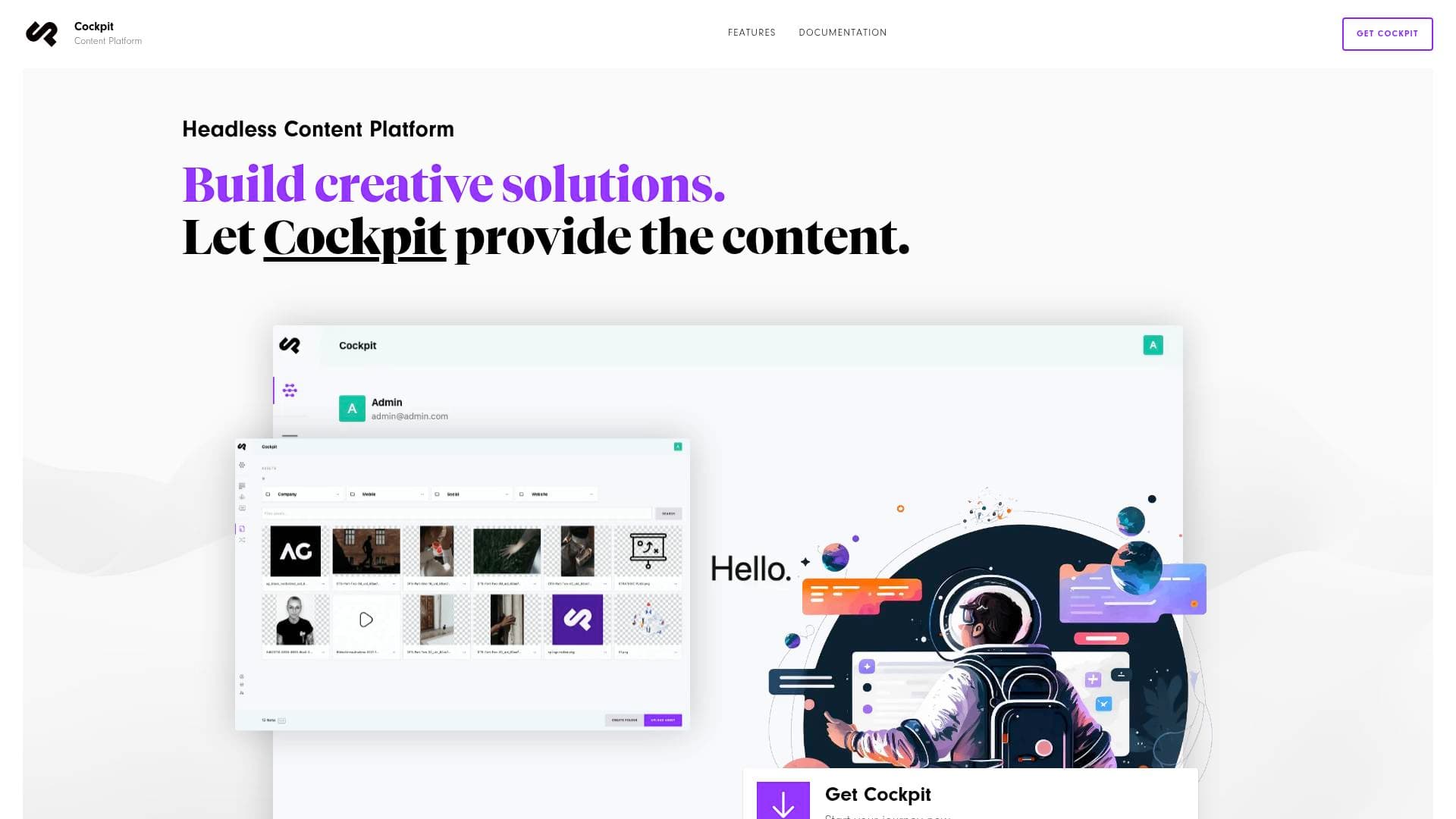 Cockpit interface screenshot showing main features and user interface