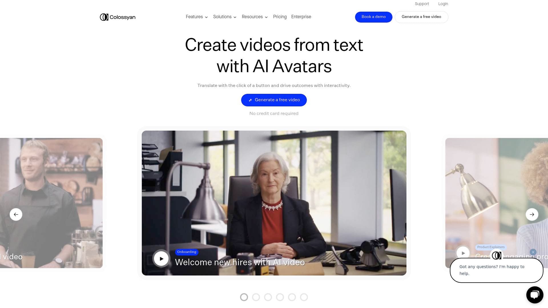 Colossyan interface screenshot showing main features and user interface
