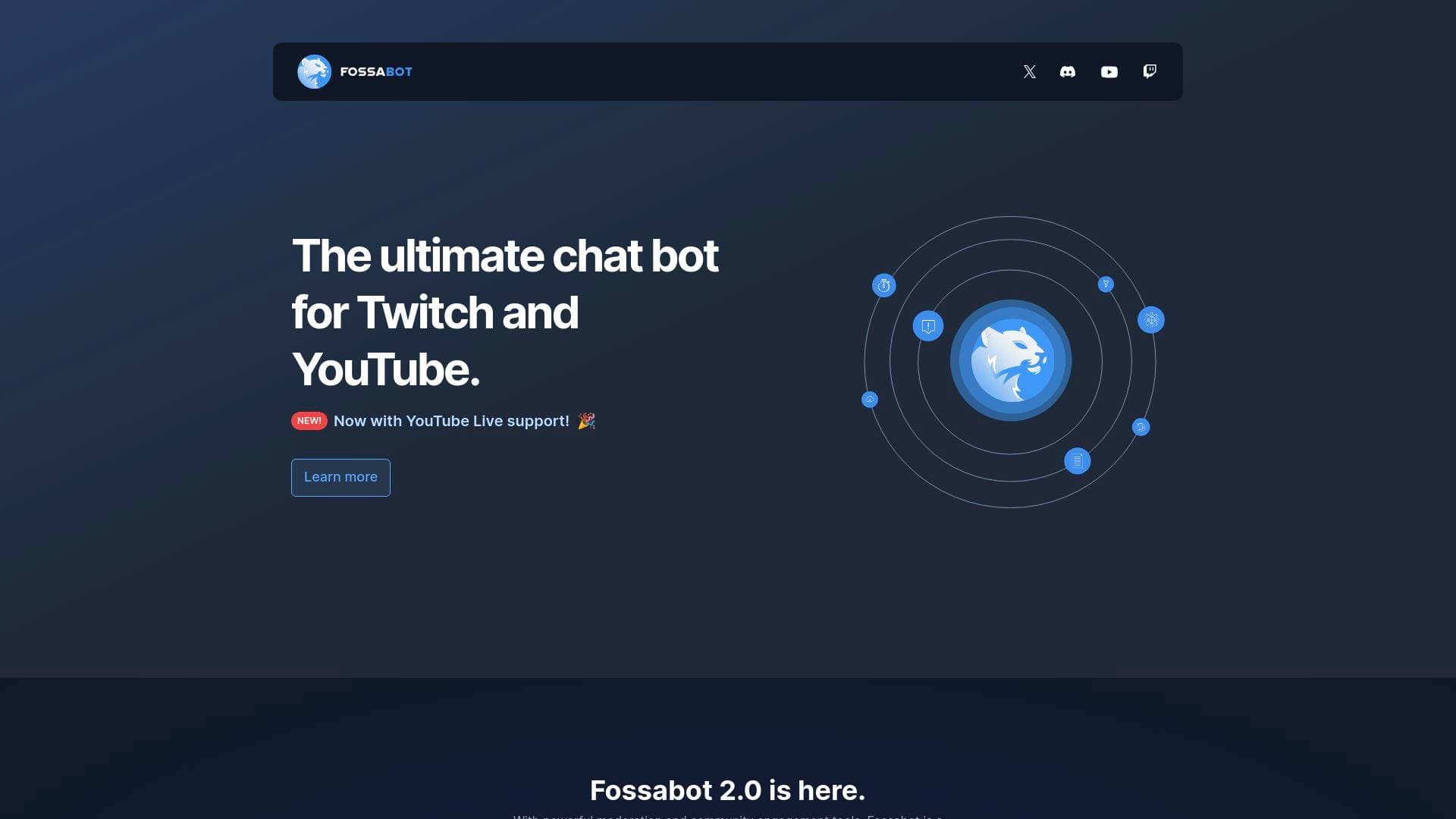 Fossabot interface screenshot showing main features and user interface