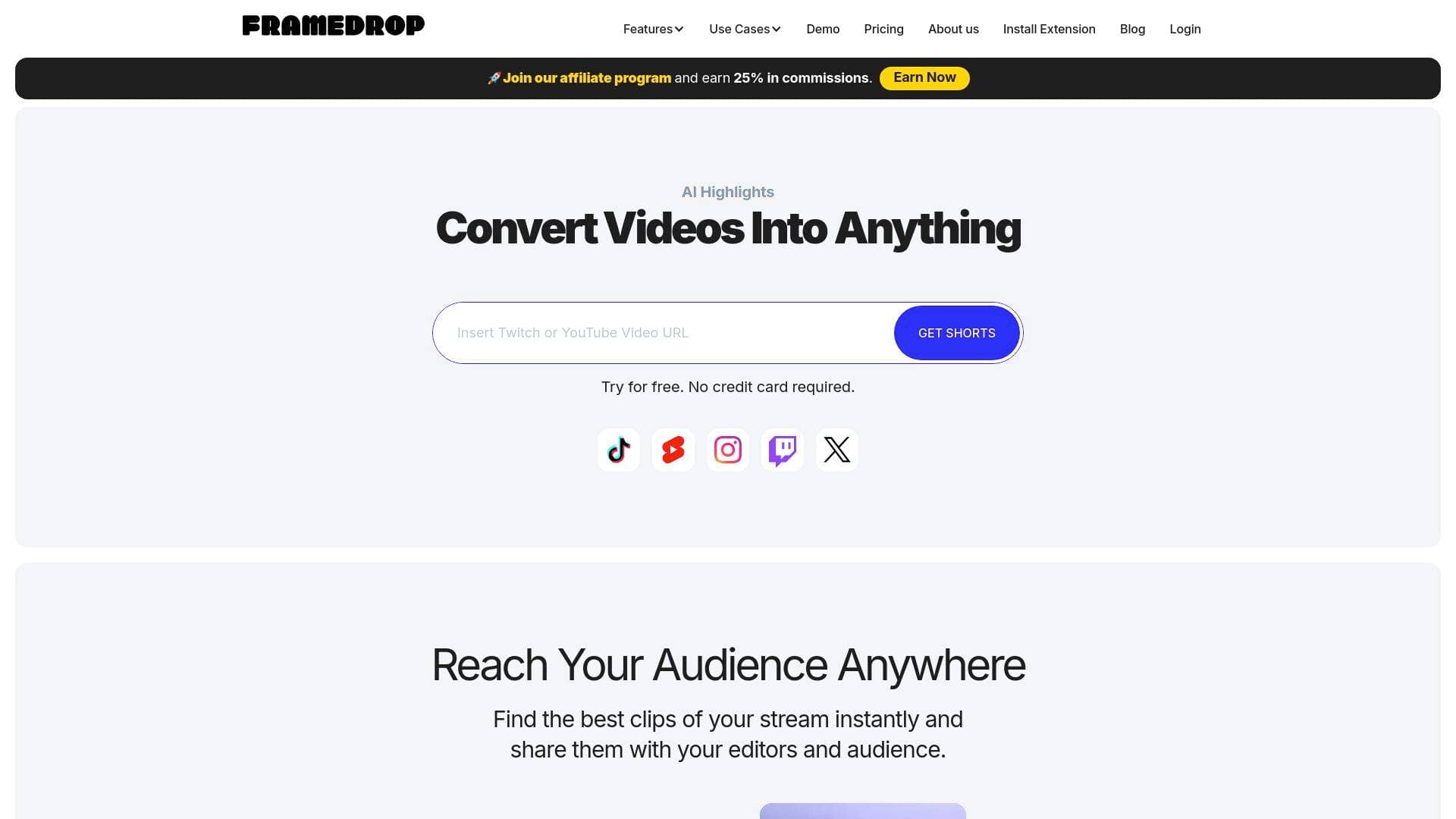 Framedrop interface screenshot showing main features and user interface