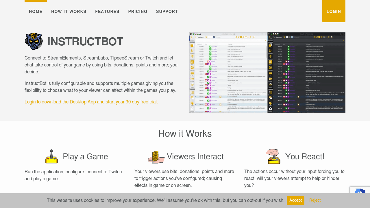 InstructBot interface screenshot showing main features and user interface