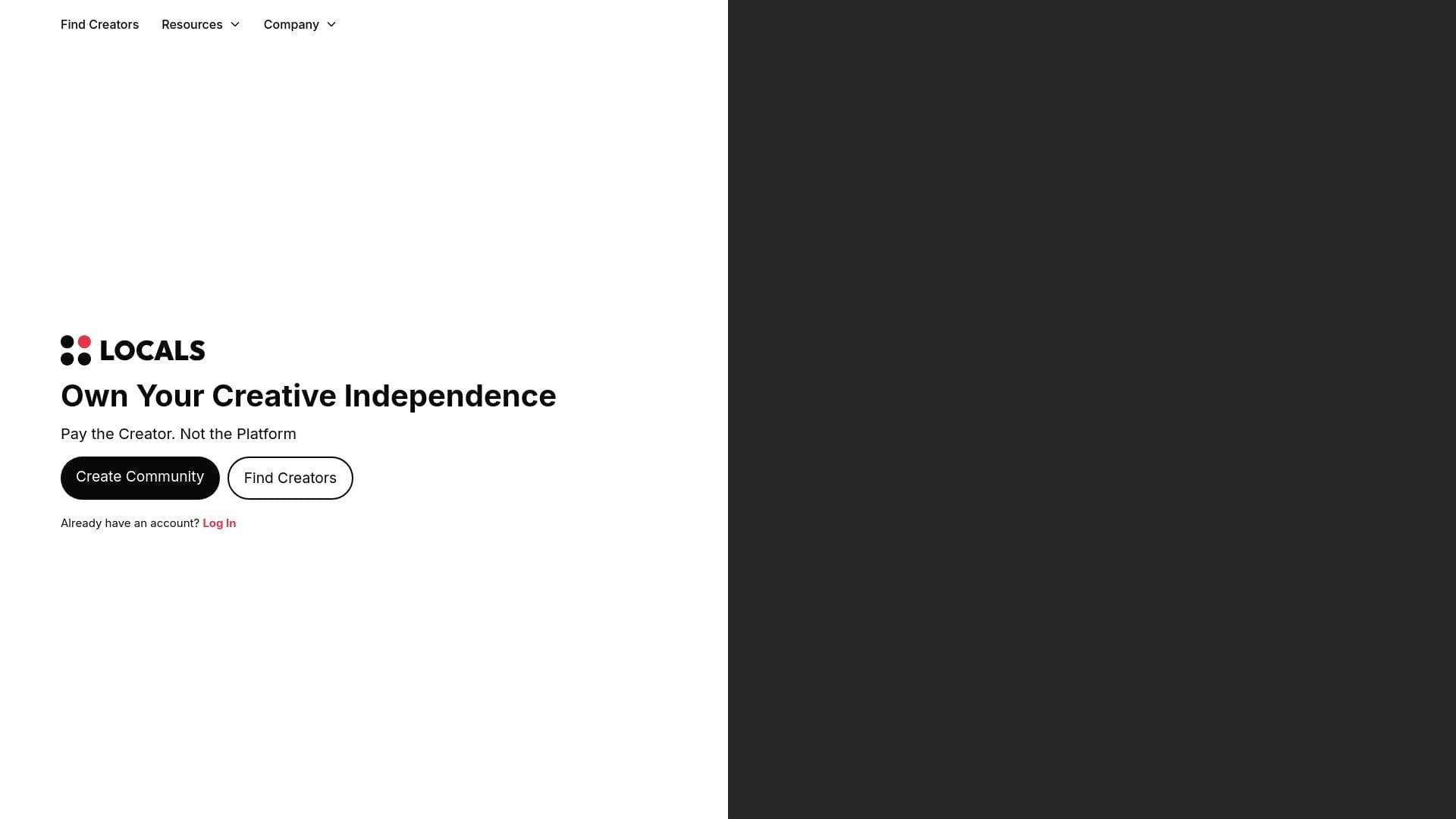 Locals interface screenshot showing main features and user interface