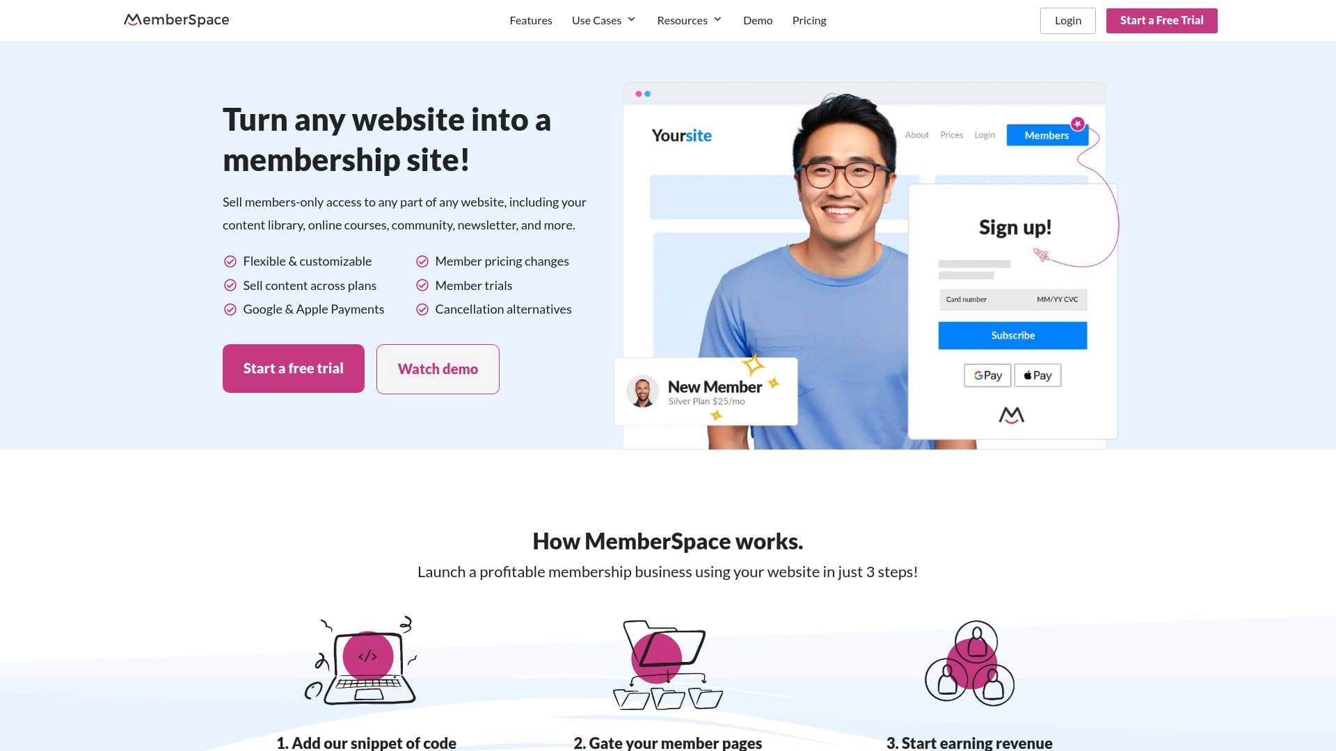 MemberSpace interface screenshot showing main features and user interface