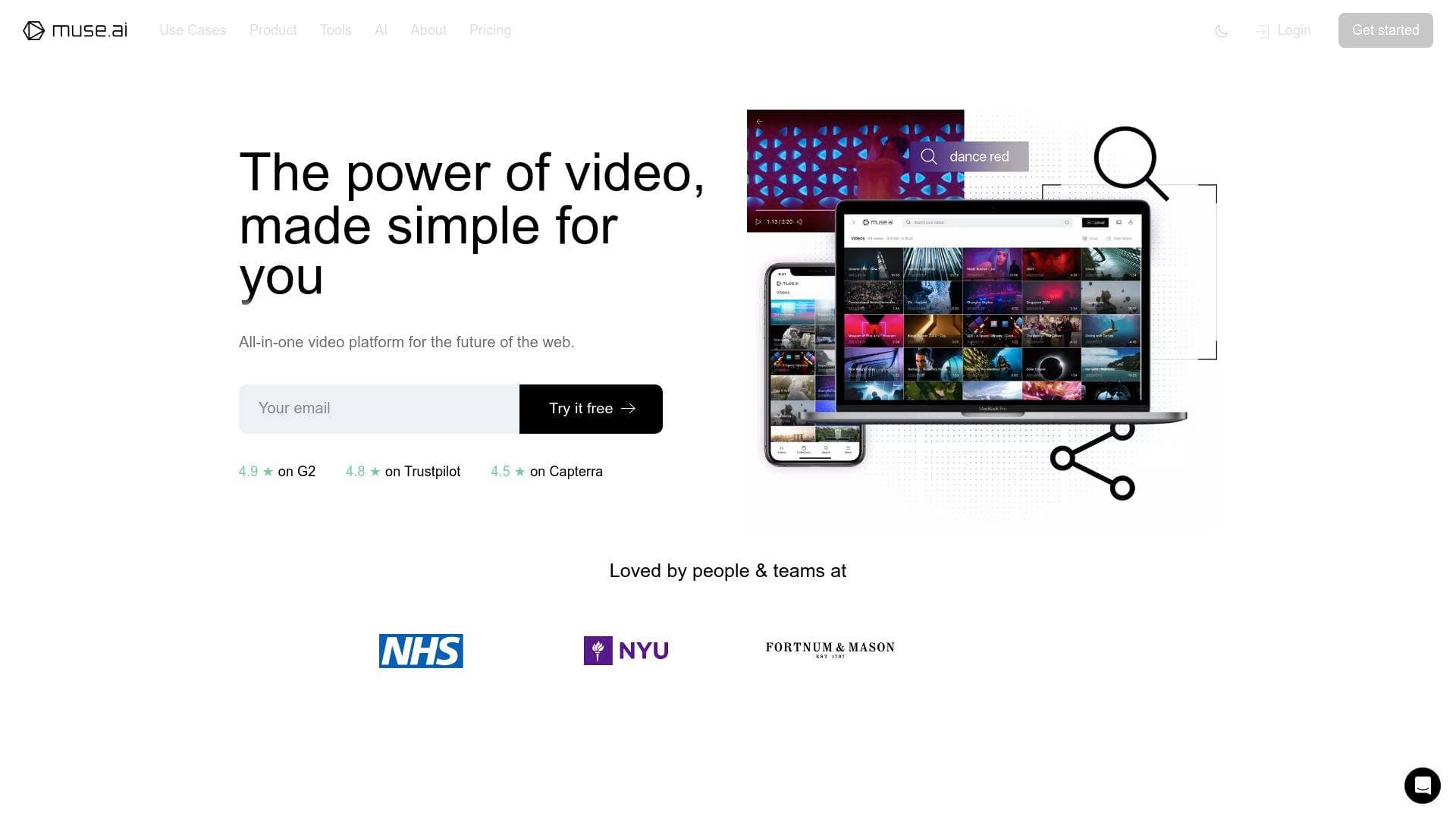 Muse interface screenshot showing main features and user interface