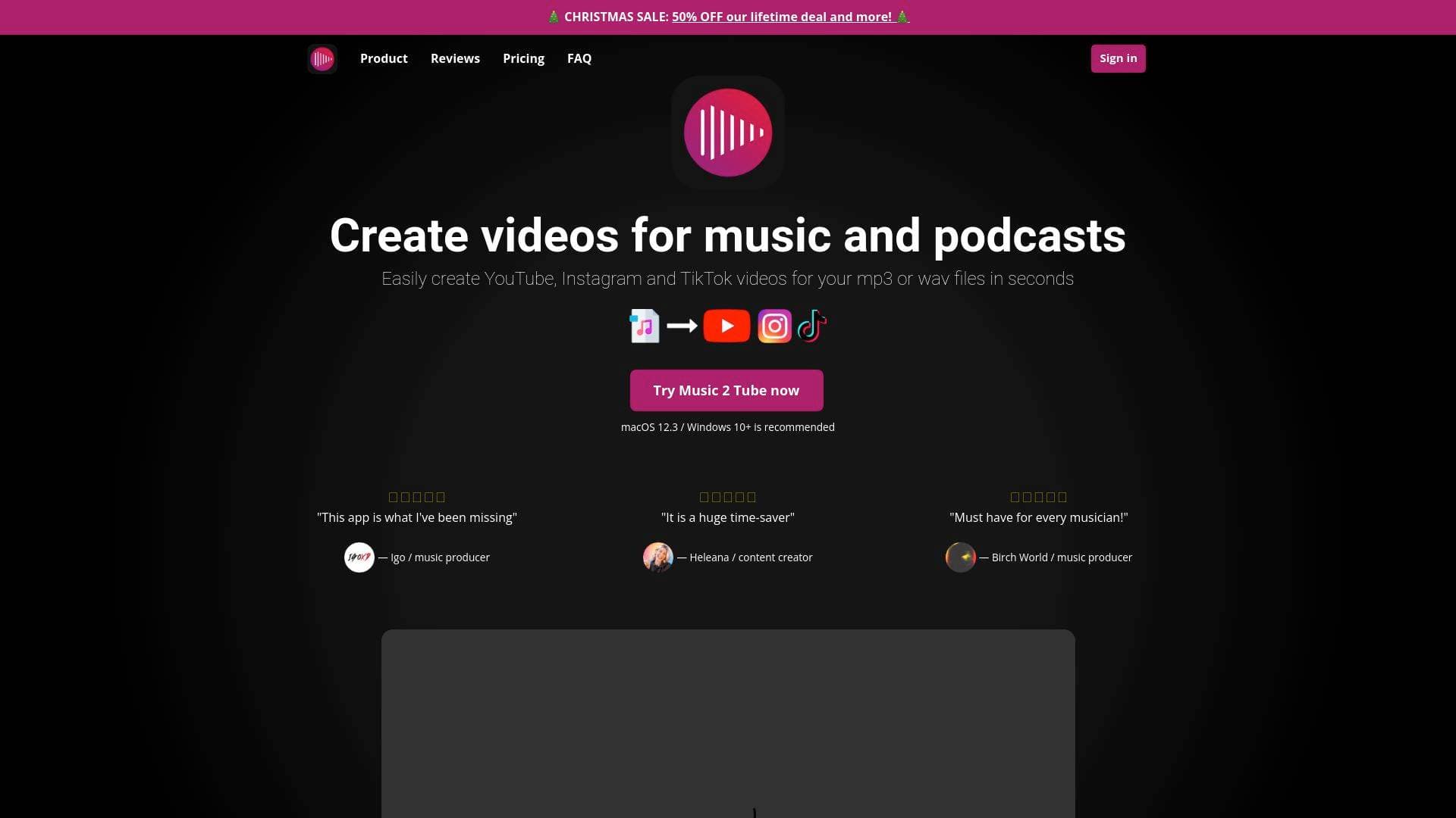 Music 2 Tube interface screenshot showing main features and user interface